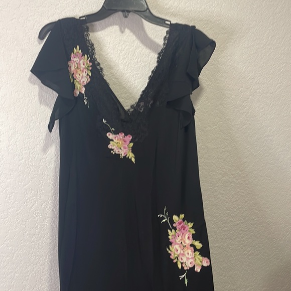 VINTAGE OSCAR DE LA RENTA BLACK DRESS LIGHTWEIGHT EMBROIDERY &LACE V NECK M - Picture 7 of 8